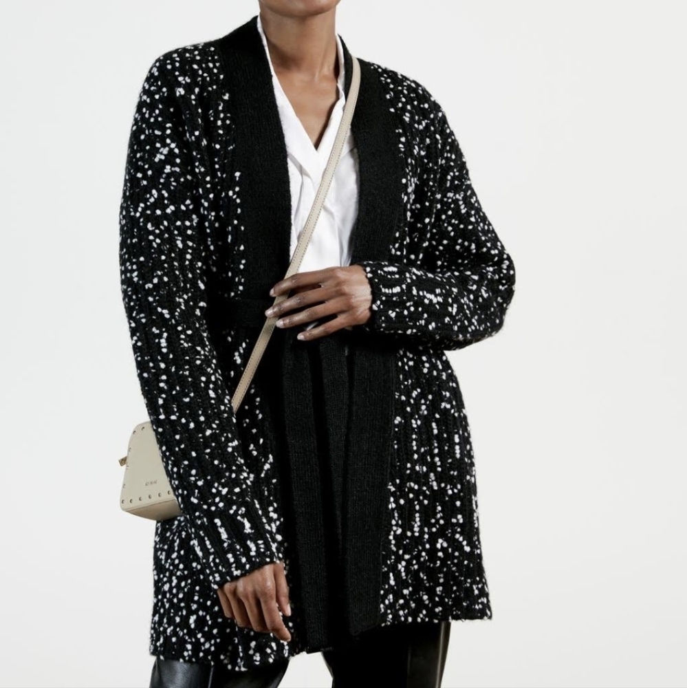 Ted Baker London Black and White Speckled Open-Front Cardigan